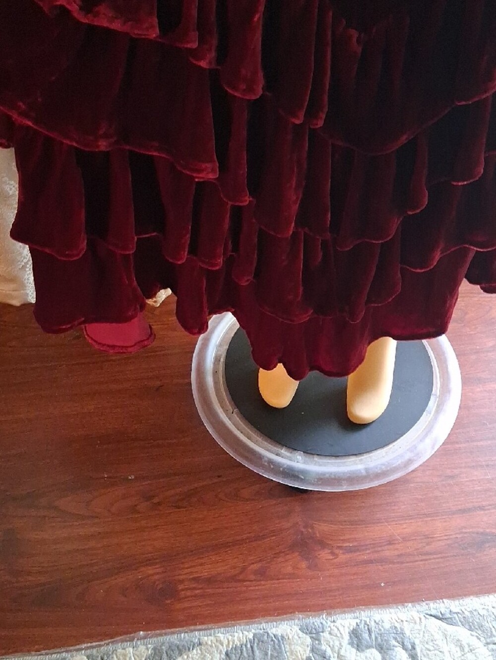Double D Ranch Wine Red Velvet Asymmetrical Ruffle Skirt - Picture 5 of 10